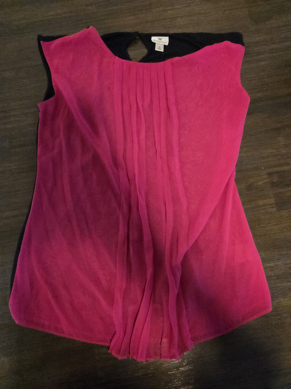 Worthington Womens Pink Black Colorblock Pleated Chiffon Keyhole Blouse Size M